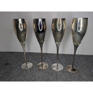 Set Of 4 Sheridan Taunton Silversmiths Silver Champagne Flutes Drink Glasses
